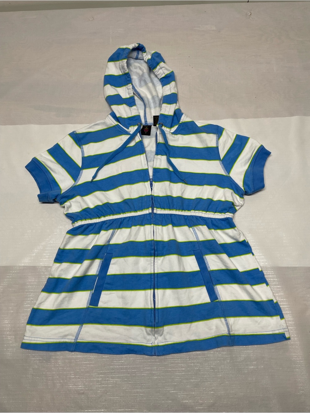 Blue and White Striped Zip-up Shirt Sz:Medium